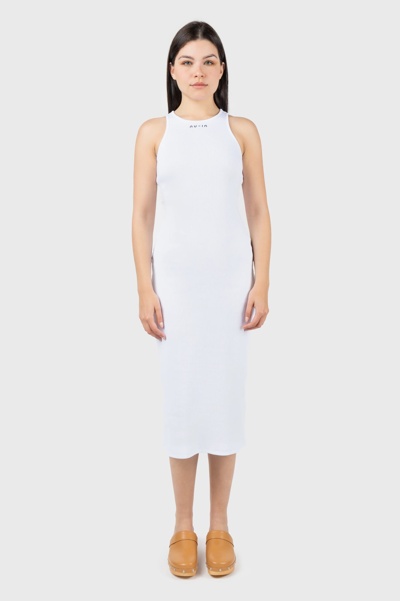 Logo Ribbed Scoop Neck Vest Midi Dress