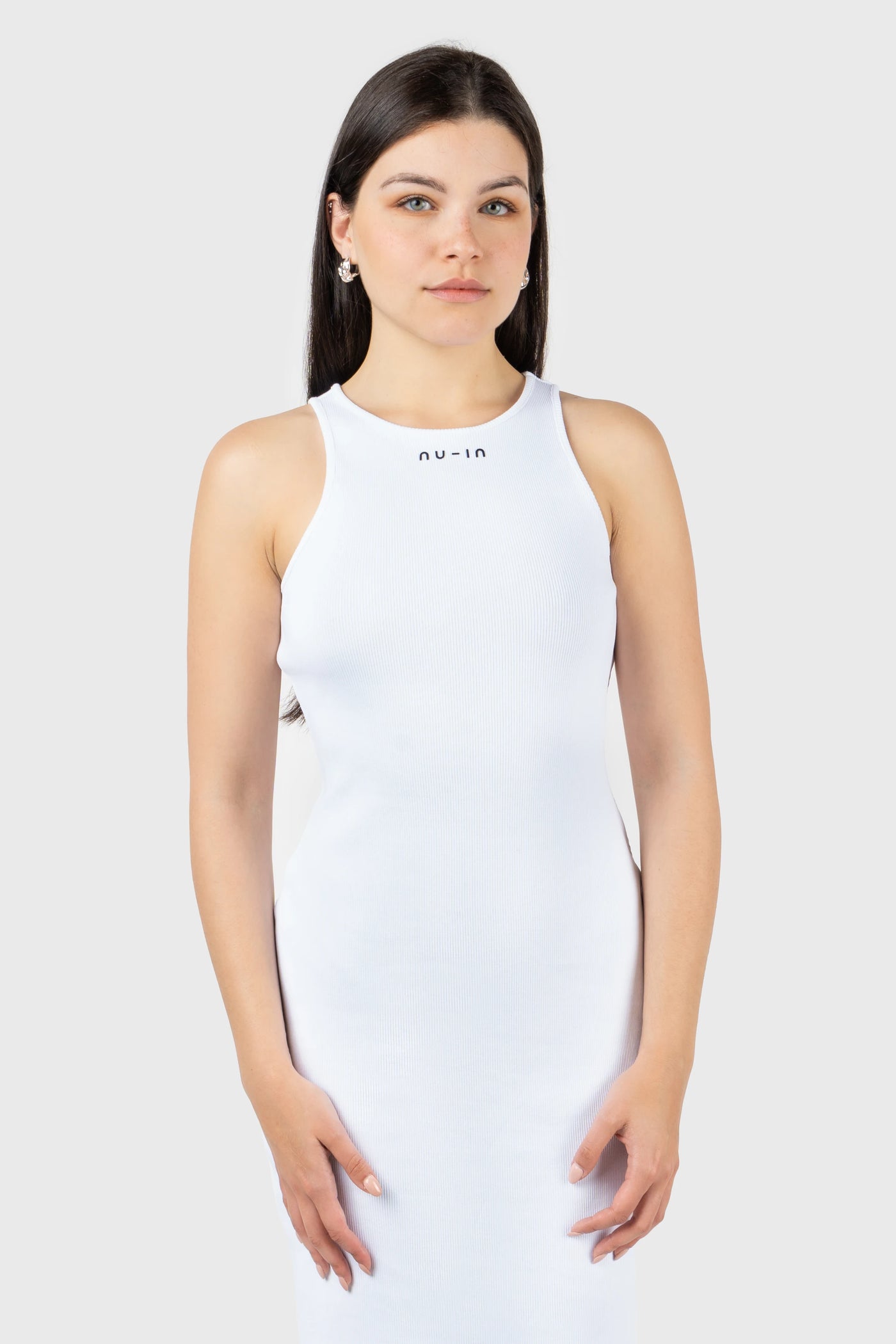 Logo Ribbed Scoop Neck Vest Midi Dress