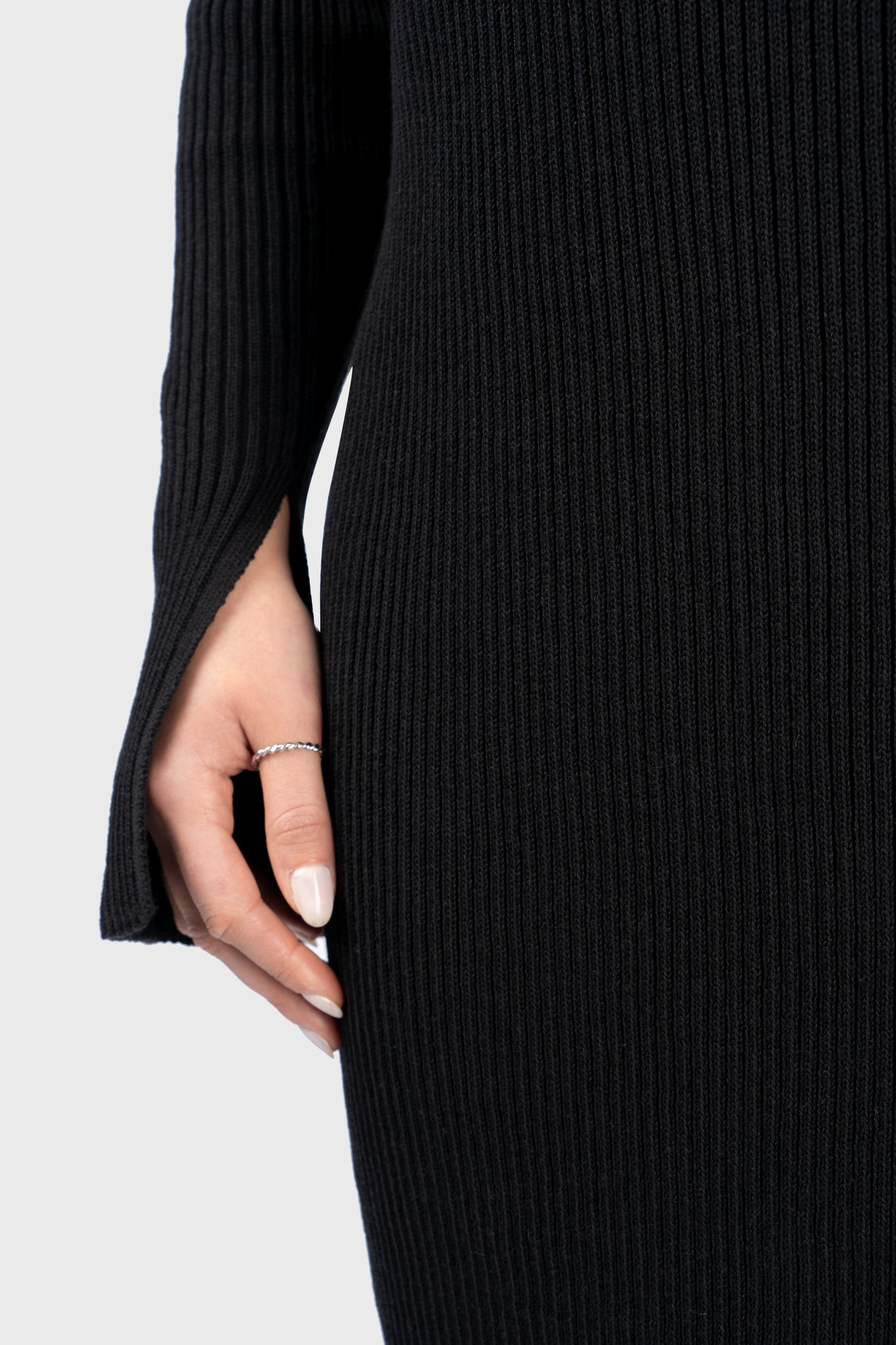 Ribbed Long Sleeve Knit Midi Dress