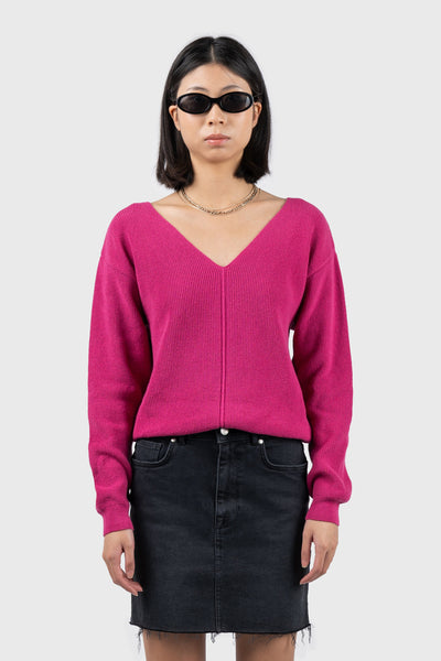 Front Seam Detail V-Neck Jumper