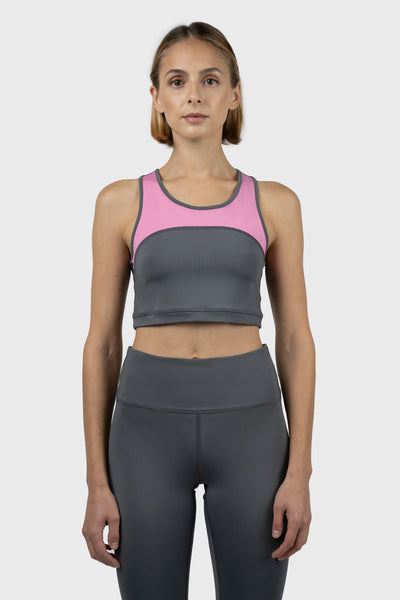 Grey and Pink Racer Back Sports Bra