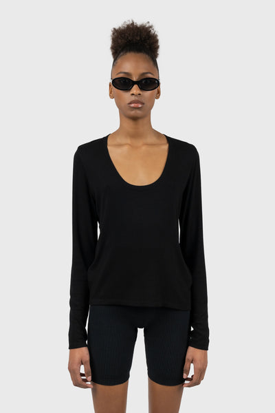 Scoop Neck Ribbed Long Sleeve Top