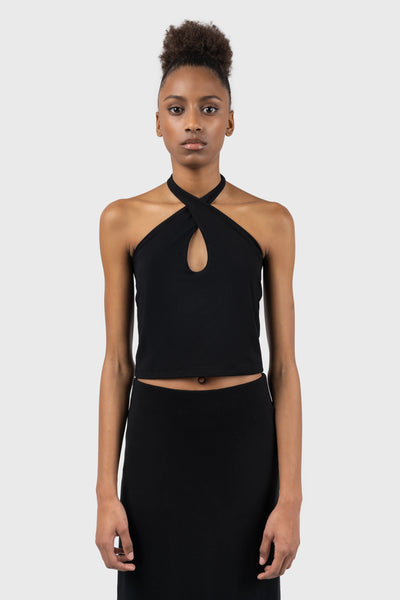 Cross Halterneck Jersey Cropped Top