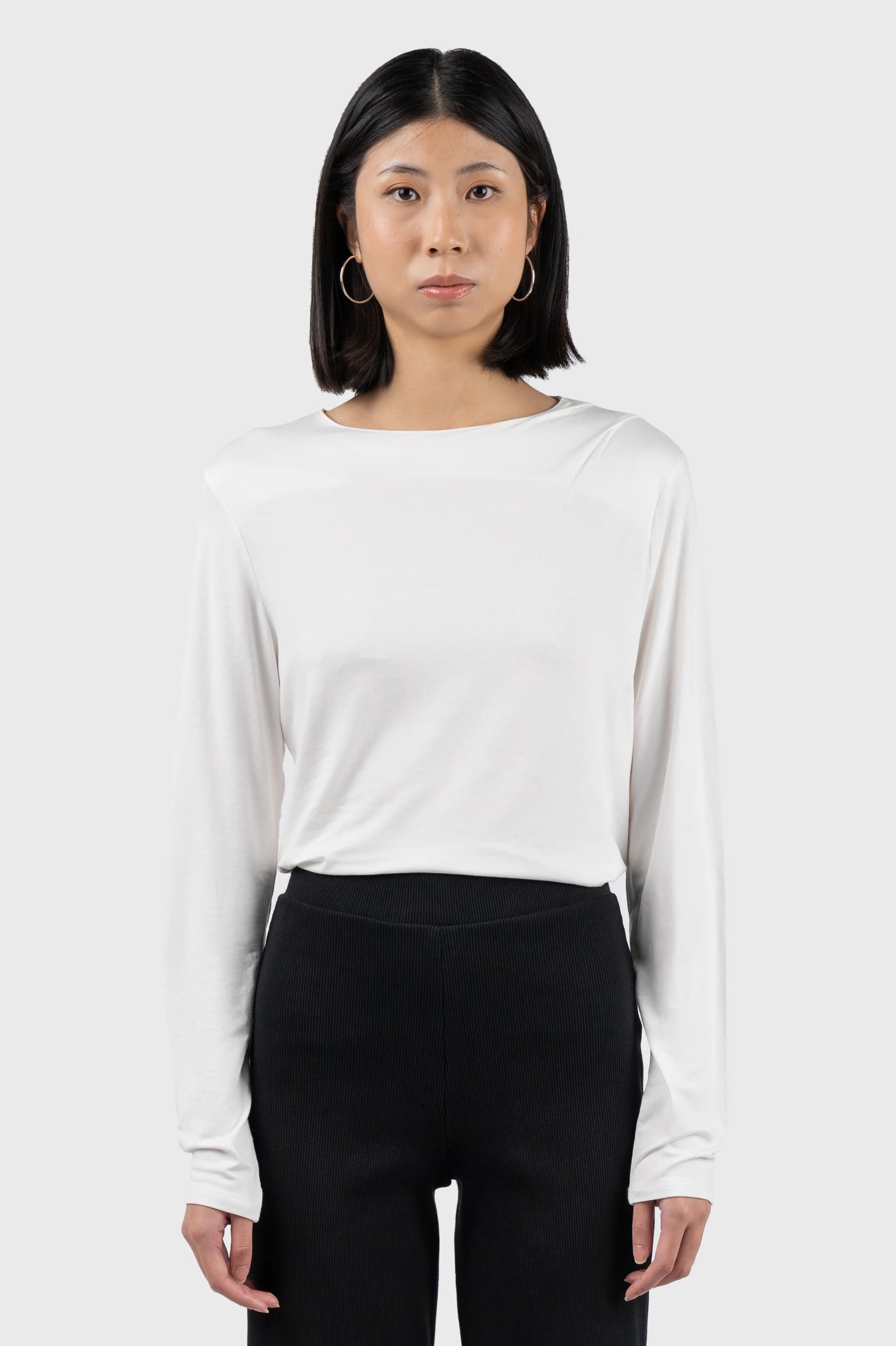 Draped Shoulder Long Sleeve Top